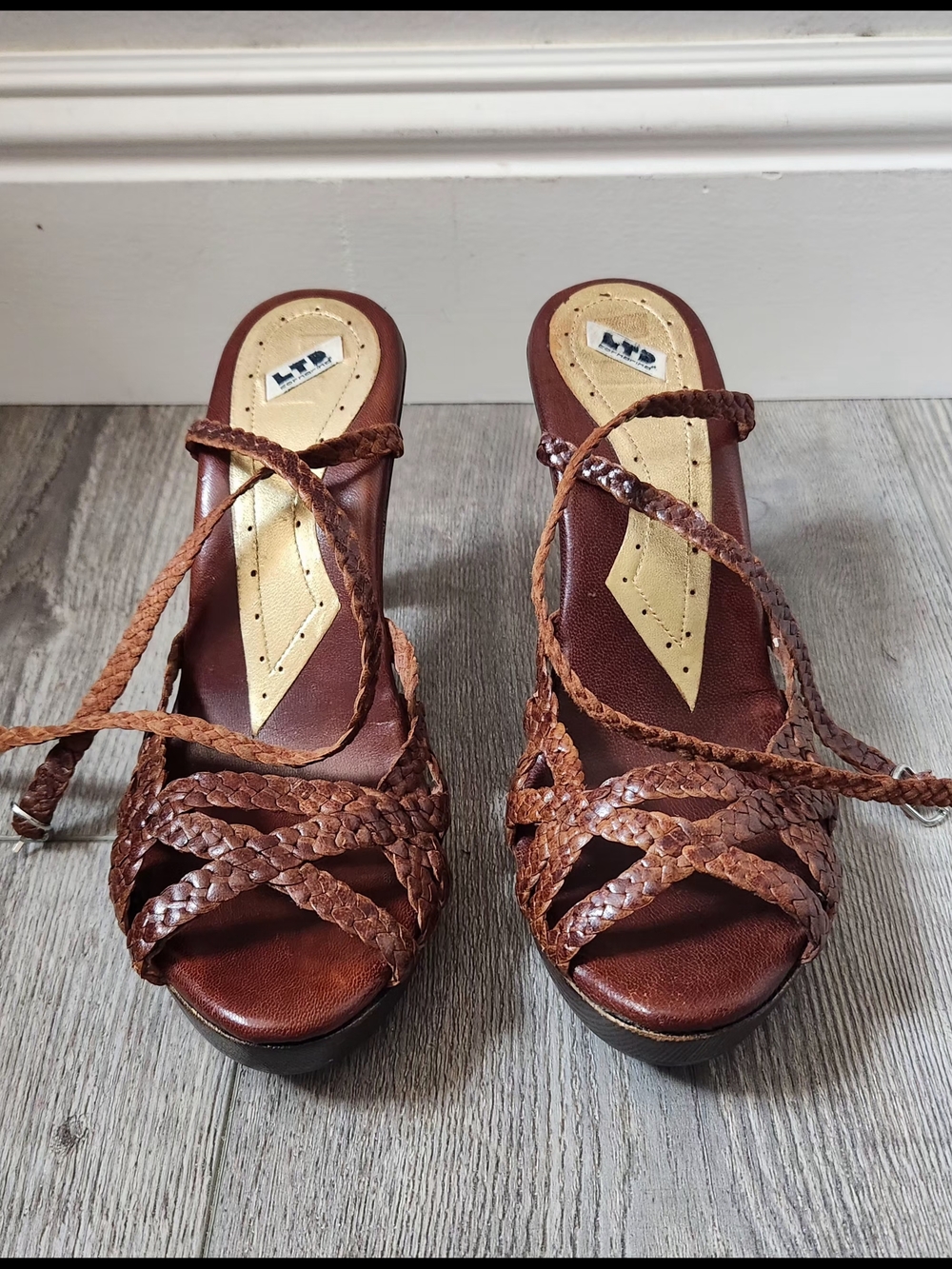 Women's Braided Brown Strappy Heeled Sandals